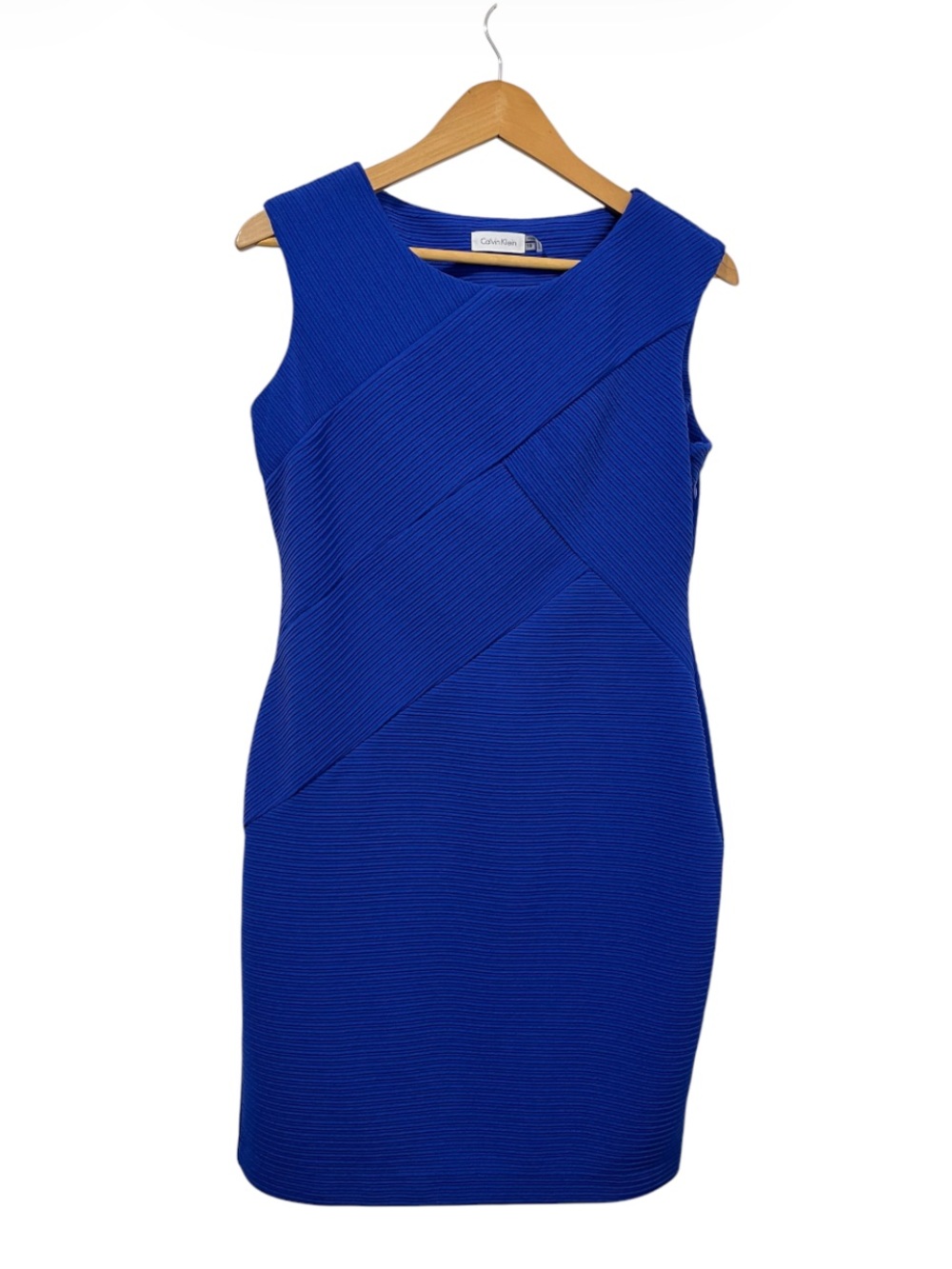 Calvin Klein Cobalt Blue Weave Textured Sleeveless Sheath Dress